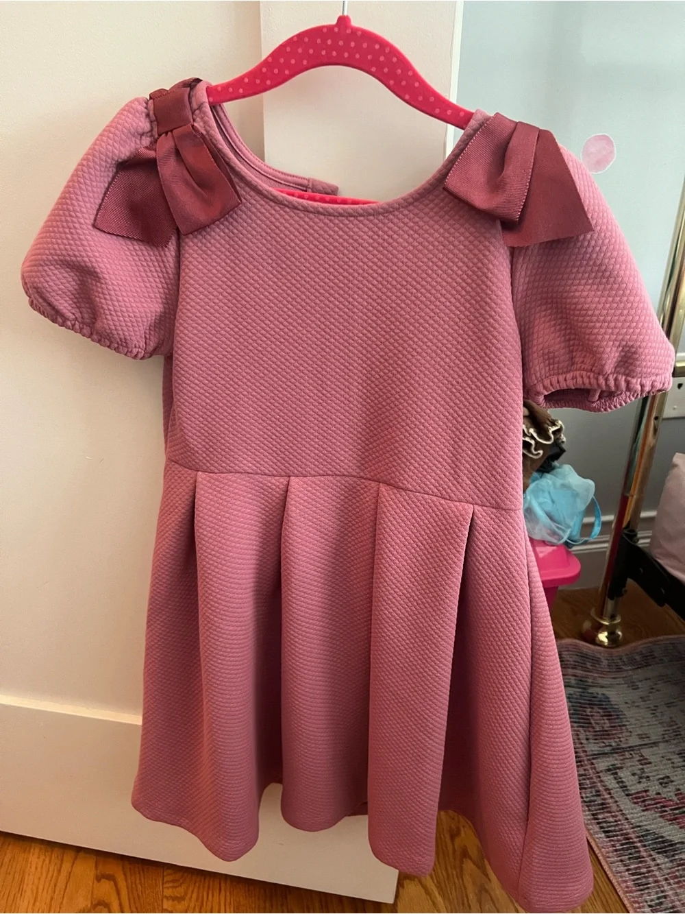 Janie and Jack Mauve Pink Bow-Shoulder Knit Dress